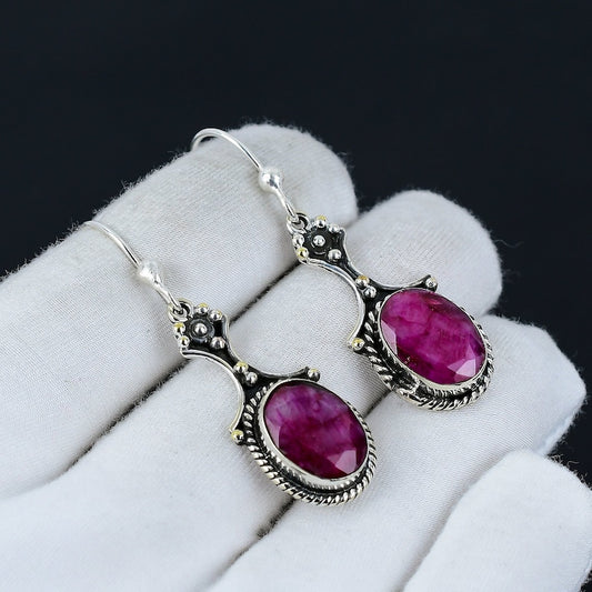 Ruby Earrings | 925 Sterling Silver | Handmade Red Gemstone Earrings | July Birthstone Jewelry