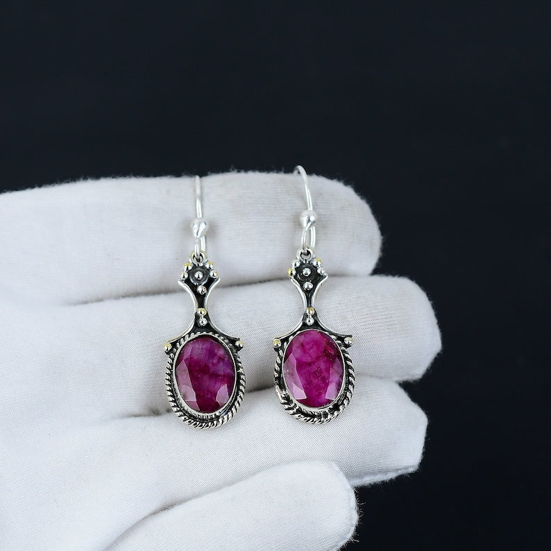 Ruby Earrings | 925 Sterling Silver | Handmade Red Gemstone Earrings | July Birthstone Jewelry