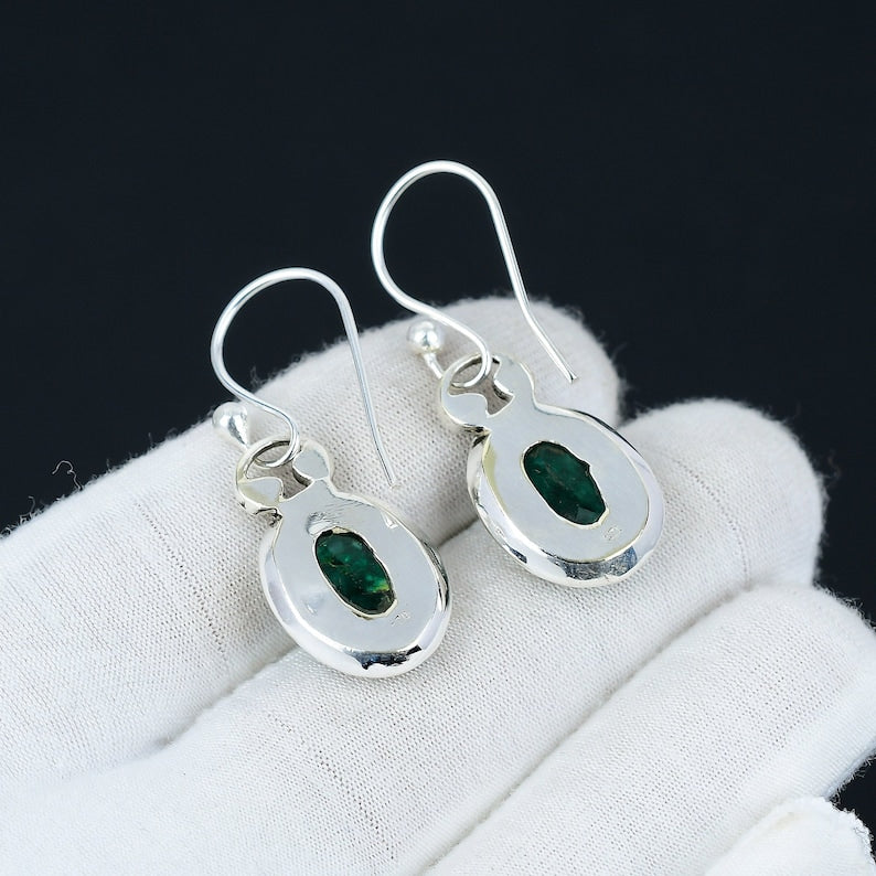 Emerald Earrings | 925 Sterling Silver | Handmade Green Gemstone Earrings | May Birthstone Jewelry
