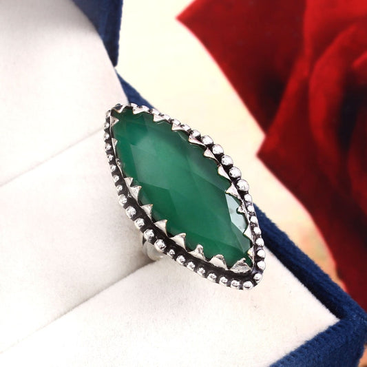 Green Onyx Ring | 925 Sterling Silver Handmade Gemstone Ring | Healing Crystal Jewelry