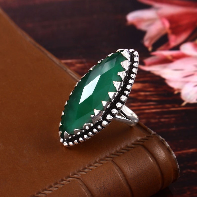 Green Onyx Ring | 925 Sterling Silver Handmade Gemstone Ring | Healing Crystal Jewelry