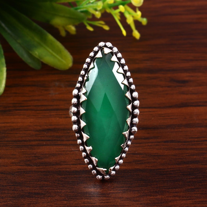 Green Onyx Ring | 925 Sterling Silver Handmade Gemstone Ring | Healing Crystal Jewelry