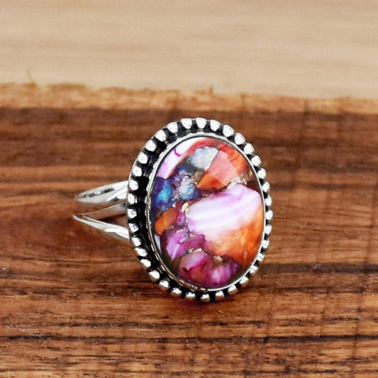 Kingman Dahlia Turquoise Ring | 925 Sterling Silver | Rare Pink Turquoise Statement Ring