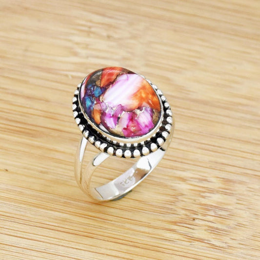 Kingman Dahlia Turquoise Ring | 925 Sterling Silver | Rare Pink Turquoise Statement Ring
