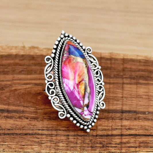 Pink Dahlia Turquoise Ring | 925 Sterling Silver | Handmade Statement Ring | Rare Pink Turquoise Jewelry | Boho Gemstone Ring | Gift for Her