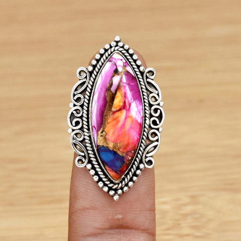 Pink Dahlia Turquoise Ring | 925 Sterling Silver | Handmade Statement Ring | Rare Pink Turquoise Jewelry | Boho Gemstone Ring | Gift for Her