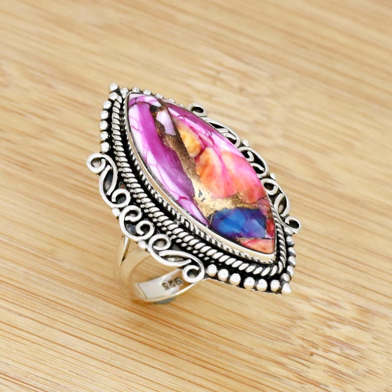 Pink Dahlia Turquoise Ring | 925 Sterling Silver | Handmade Statement Ring | Rare Pink Turquoise Jewelry | Boho Gemstone Ring | Gift for Her