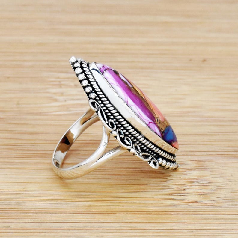 Pink Dahlia Turquoise Ring | 925 Sterling Silver | Handmade Statement Ring | Rare Pink Turquoise Jewelry | Boho Gemstone Ring | Gift for Her