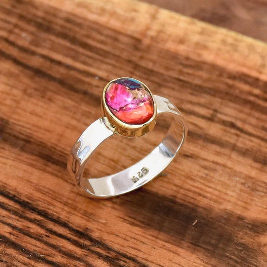 Pink Dahlia Turquoise Ring | 925 Sterling Silver Handmade Floral Gemstone Jewelry