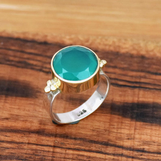 Green Onyx Ring | 925 Sterling Silver | Handmade Green Gemstone Ring | Dainty Boho Ring | Spiritual Healing Jewelry