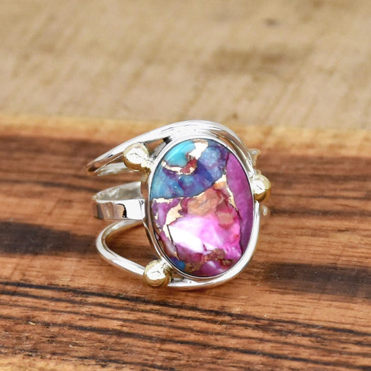 Kingman Pink Dahlia Turquoise Ring | 925 Sterling Silver | Turquoise Statement Ring | Southwestern Jewelry