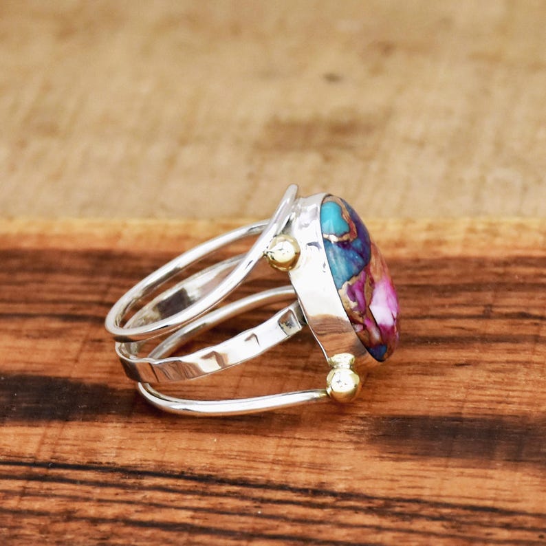 Kingman Pink Dahlia Turquoise Ring | 925 Sterling Silver | Turquoise Statement Ring | Southwestern Jewelry