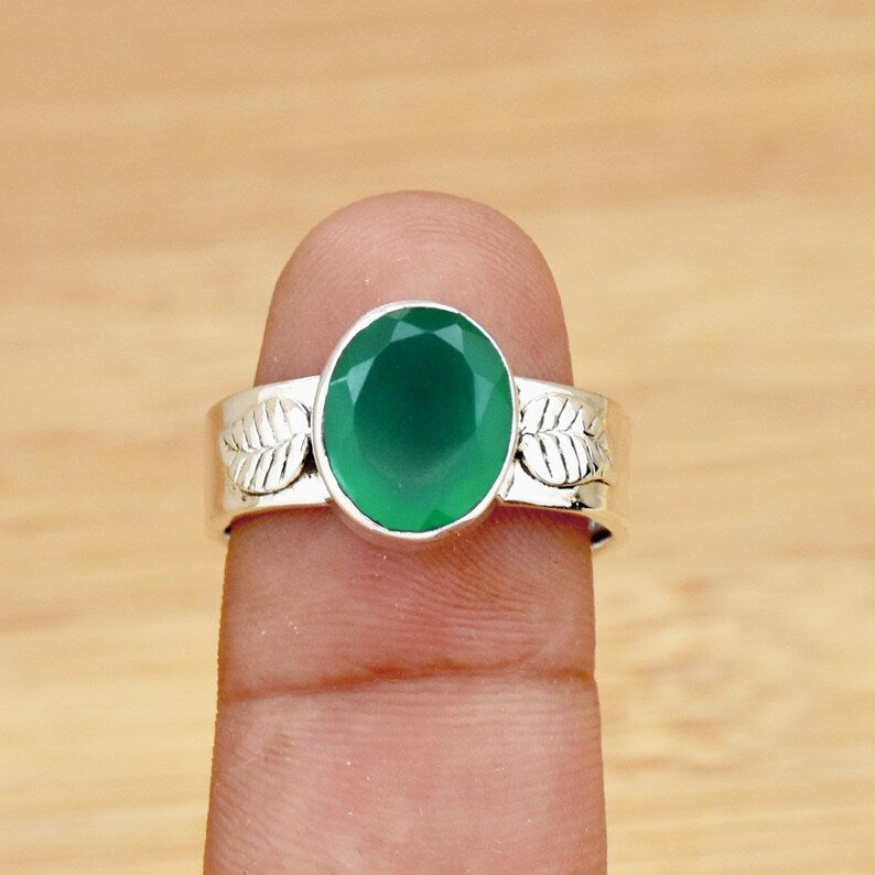 Green Onyx Ring | 925 Sterling Silver Gemstone Ring | Handmade Boho Statement Ring | Gift for Her