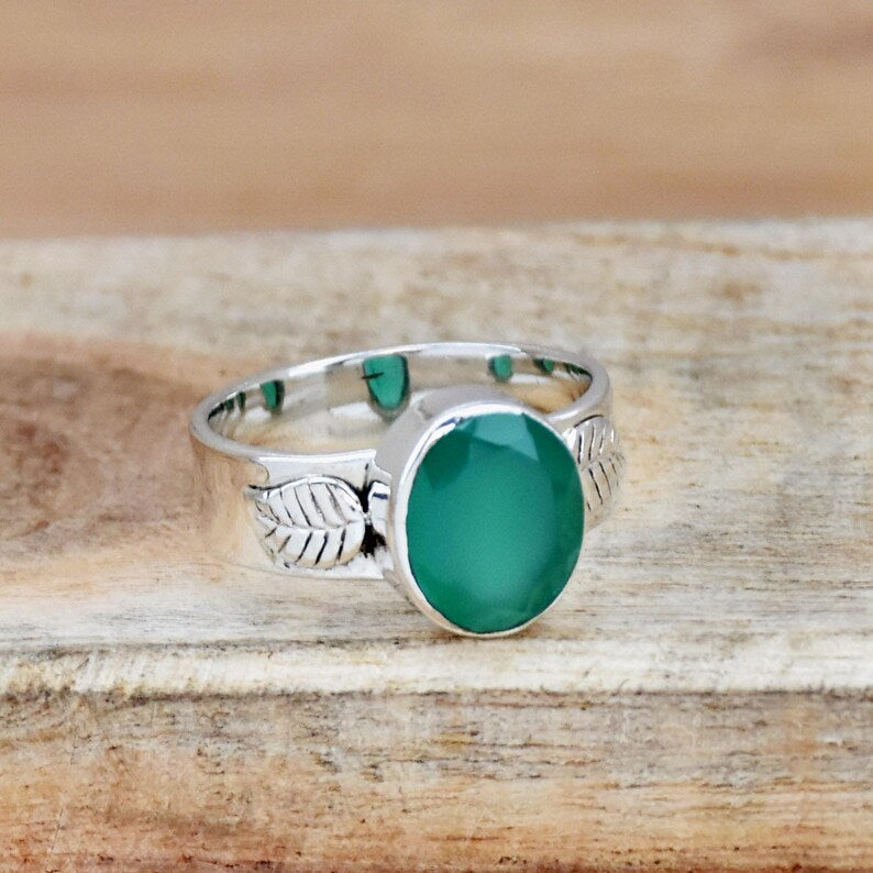 Green Onyx Ring | 925 Sterling Silver Gemstone Ring | Handmade Boho Statement Ring | Gift for Her