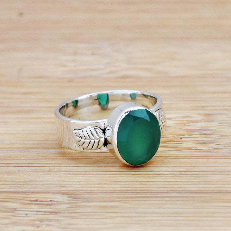 Green Onyx Ring | 925 Sterling Silver Gemstone Ring | Handmade Boho Statement Ring | Gift for Her
