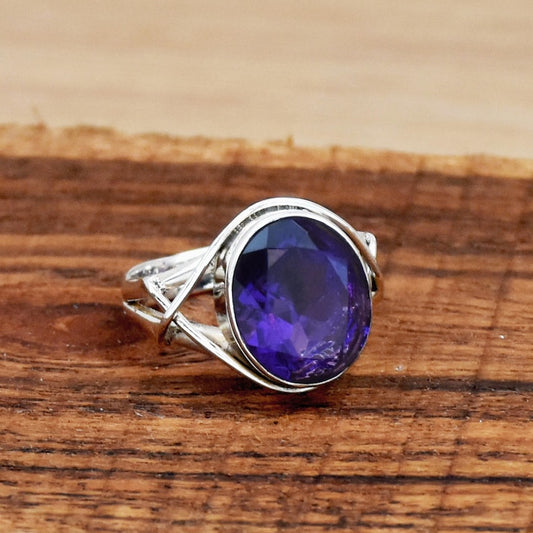 Amethyst Gemstone Ring | 925 Sterling Silver Ring | February Birthstone Ring | Handmade Purple Crystal Rin