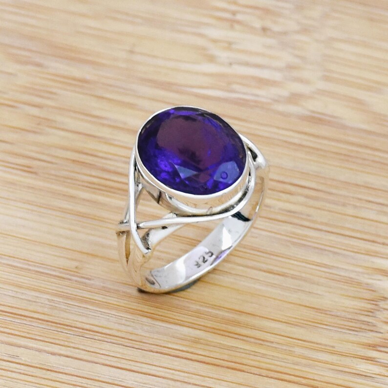 Amethyst Gemstone Ring | 925 Sterling Silver Ring | February Birthstone Ring | Handmade Purple Crystal Rin