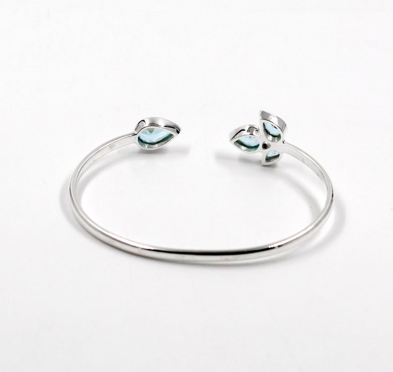 Blue Topaz Adjustable Bangle | 925 Sterling Silver Gemstone Cuff | Handmade Open Bracelet | December Birthstone Jewelry