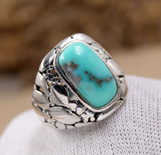 American Turquoise Men’s Ring | 925 Sterling Silver | Handmade Southwestern Statement Ring