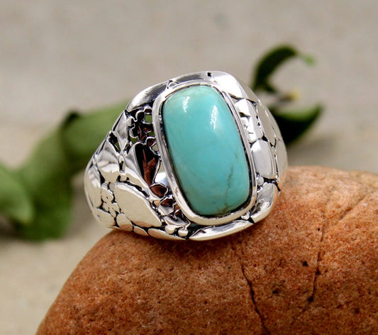 American Turquoise Men’s Ring | 925 Sterling Silver | Handmade Southwestern Statement Ring