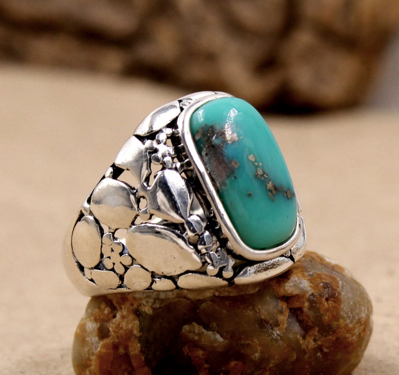 American Turquoise Men’s Ring | 925 Sterling Silver | Handmade Southwestern Statement Ring