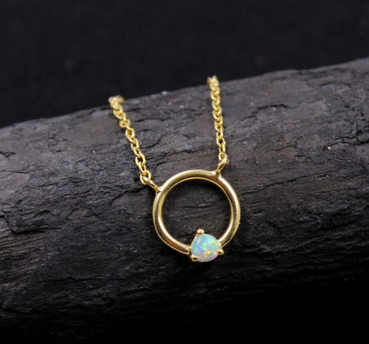 Ethiopian Opal Chain Pendant | 925 Sterling Silver Opal Necklace | October Birthstone Jewelry | Fire Opal Gemstone Pendant | Gift for Her