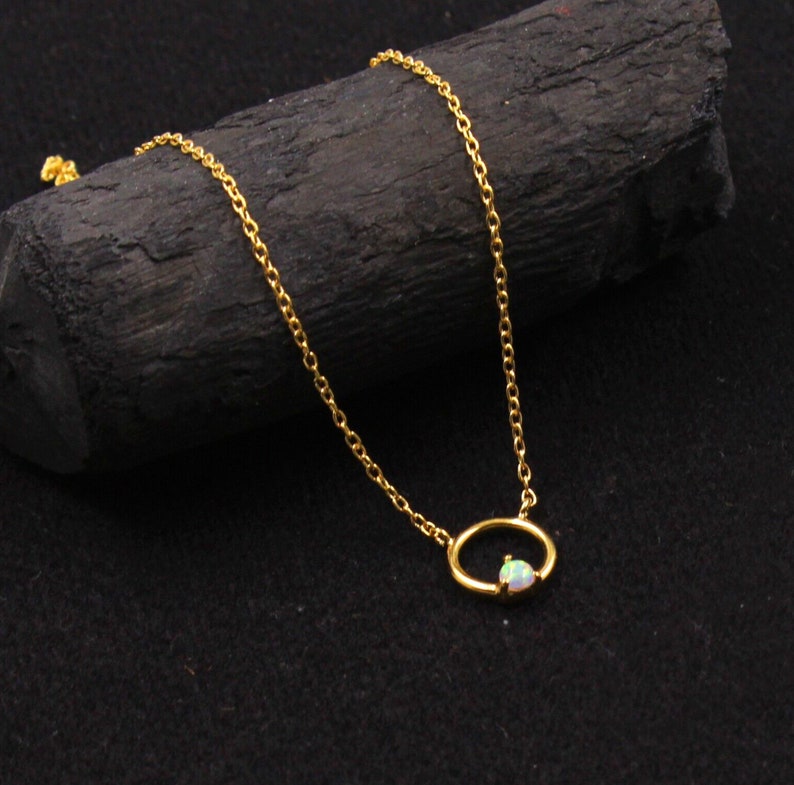 Ethiopian Opal Chain Pendant | 925 Sterling Silver Opal Necklace | October Birthstone Jewelry | Fire Opal Gemstone Pendant | Gift for Her