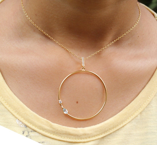 Eternity Circle Pendant Necklace | Blue Topaz & CZ Pendant | 925 Sterling Silver Chain Necklace | Handmade Gift for Her | Meaningful Gemstone Jewelry