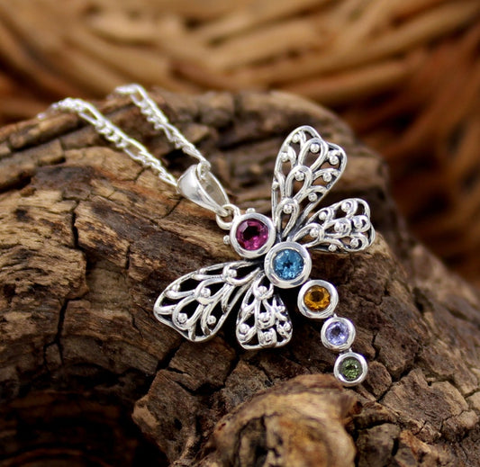 Butterfly Multi-Stone Pendant | Blue Topaz, Citrine & Peridot Necklace | 925 Sterling Silver Chain Pendant | Handmade Gemstone Jewelry