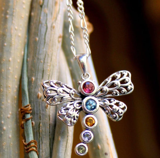 Butterfly Multi-Stone Pendant | Blue Topaz, Citrine & Peridot Necklace | 925 Sterling Silver Chain Pendant | Handmade Gemstone Jewelry