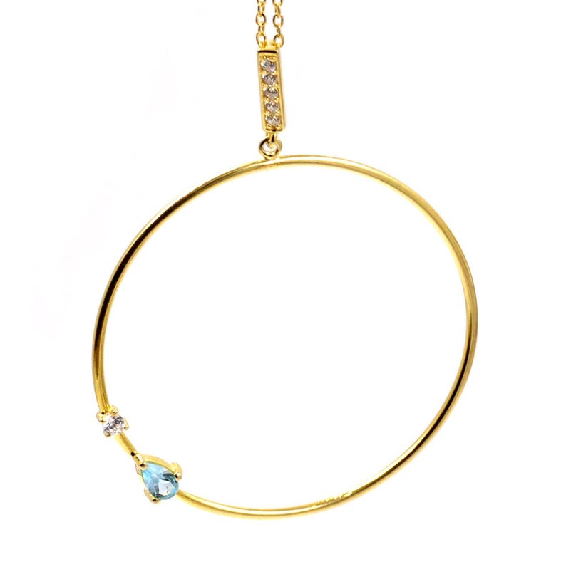 Eternity Circle Pendant Necklace | Blue Topaz & CZ Pendant | 925 Sterling Silver Chain Necklace | Handmade Gift for Her | Meaningful Gemstone Jewelry