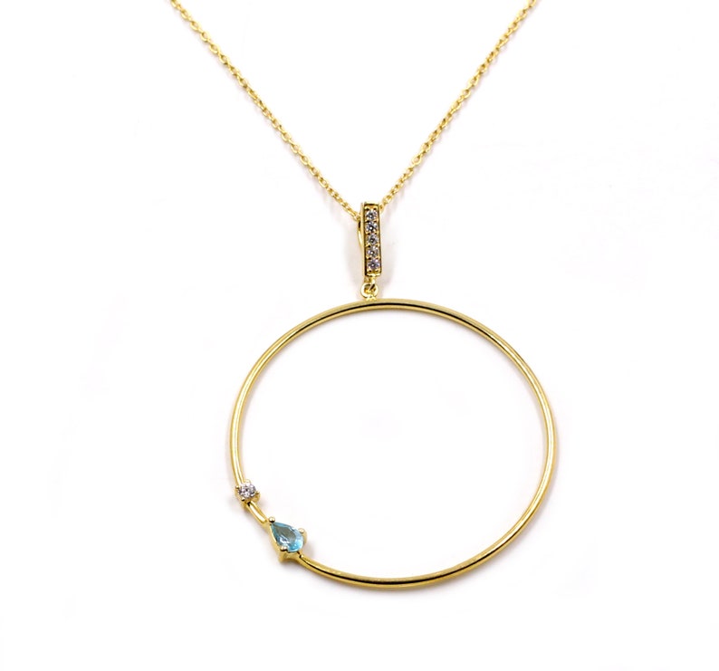 Eternity Circle Pendant Necklace | Blue Topaz & CZ Pendant | 925 Sterling Silver Chain Necklace | Handmade Gift for Her | Meaningful Gemstone Jewelry