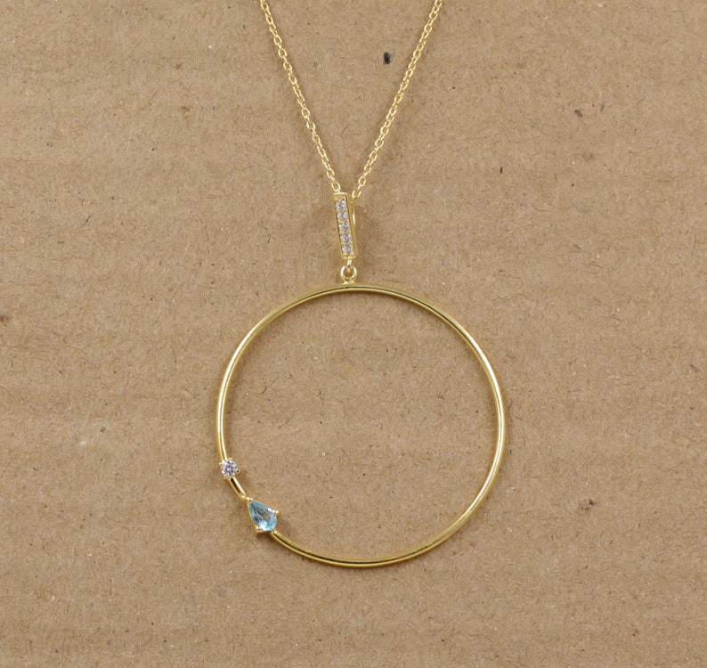 Eternity Circle Pendant Necklace | Blue Topaz & CZ Pendant | 925 Sterling Silver Chain Necklace | Handmade Gift for Her | Meaningful Gemstone Jewelry