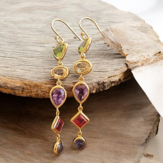 Citrine, Amethyst & Peridot Earrings | 925 Sterling Silver Gemstone Dangle Earrings