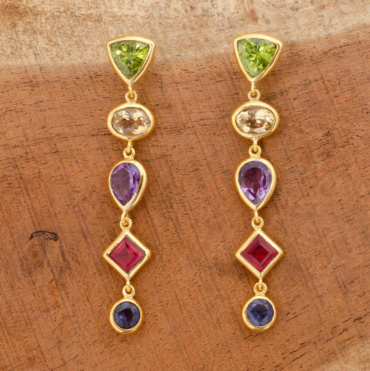 Citrine, Amethyst & Peridot Earrings | 925 Sterling Silver Gemstone Dangle Earrings
