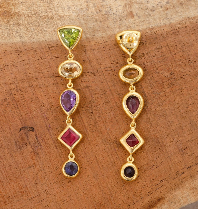 Citrine, Amethyst & Peridot Earrings | 925 Sterling Silver Gemstone Dangle Earrings