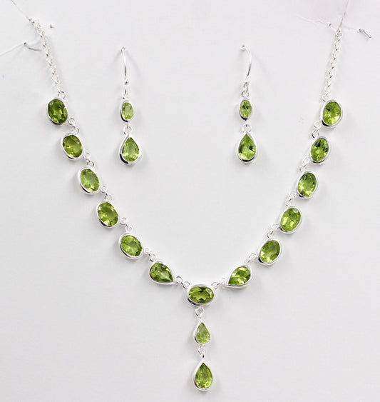 Natural Peridot Necklace & Earring Set | Solid 925 Sterling Silver | Handmade August Birthstone Jewelry