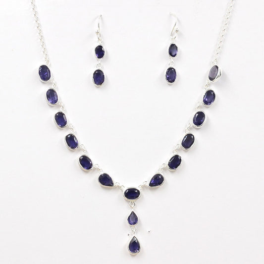 Iolite Jewelry Set | Necklace & Earring Set | 925 Sterling Silver | Handmade Gemstone Jewelry | Indigo Blue Crystal Set | Gift for Her
