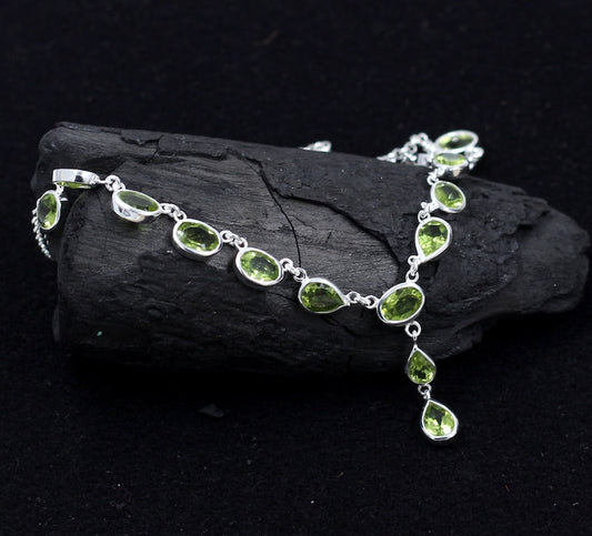 Natural Peridot Necklace & Earring Set | Solid 925 Sterling Silver | Handmade August Birthstone Jewelry