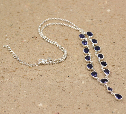 Iolite Jewelry Set | Necklace & Earring Set | 925 Sterling Silver | Handmade Gemstone Jewelry | Indigo Blue Crystal Set | Gift for Her