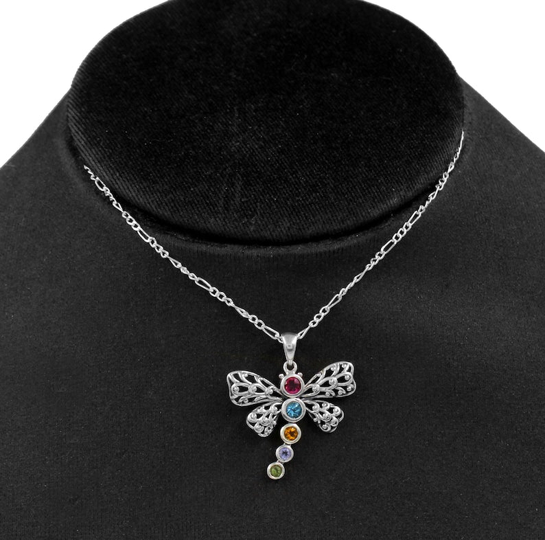 Butterfly Multi-Stone Pendant | Blue Topaz, Citrine & Peridot Necklace | 925 Sterling Silver Chain Pendant | Handmade Gemstone Jewelry