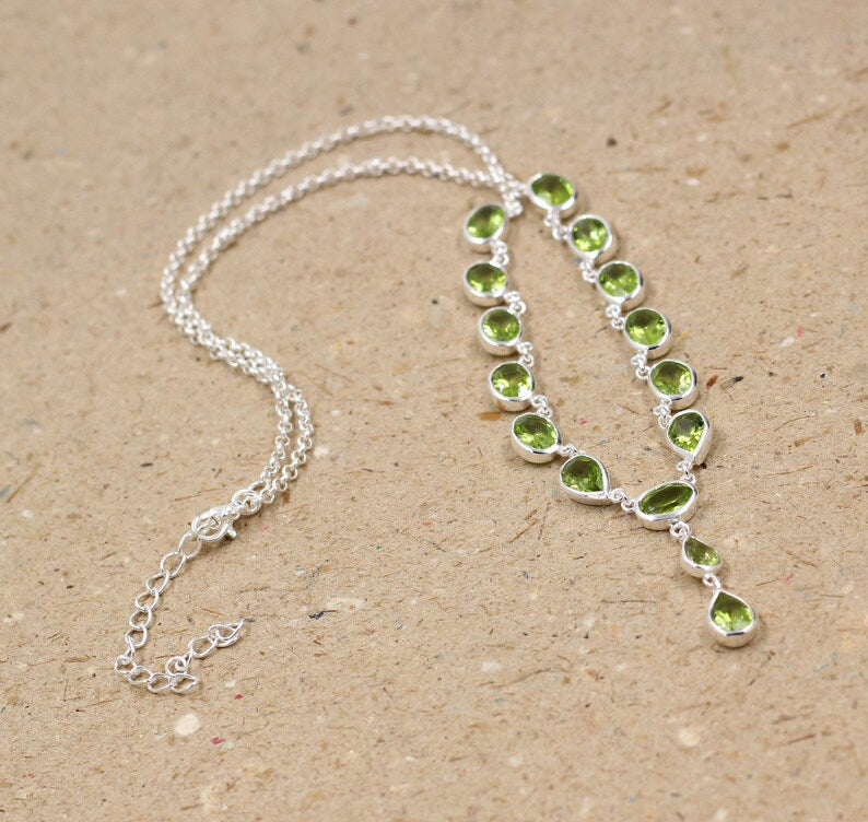 Natural Peridot Necklace & Earring Set | Solid 925 Sterling Silver | Handmade August Birthstone Jewelry