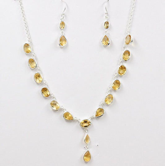 Citrine Jewelry Set | Necklace & Earring Set | 925 Sterling Silver | November Birthstone Gift | Handmade Gemstone Jewelry | Yellow Crystal Set for Her