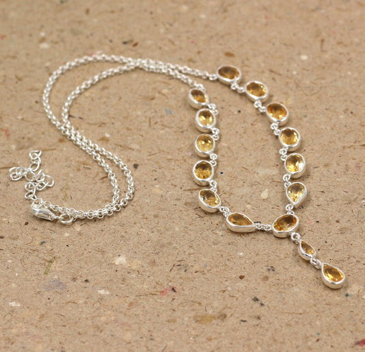 Citrine Jewelry Set | Necklace & Earring Set | 925 Sterling Silver | November Birthstone Gift | Handmade Gemstone Jewelry | Yellow Crystal Set for Her