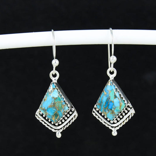 Blue Copper Turquoise Earrings | 925 Sterling Silver | Handmade Gemstone Dangle Earrings