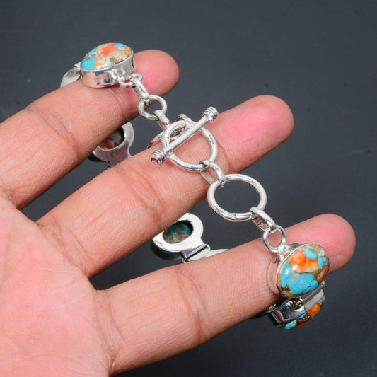 Oyster Copper Turquoise Bracelet | 925 Sterling Silver | Handmade Gemstone Jewelry | Southwestern Boho Bracelet