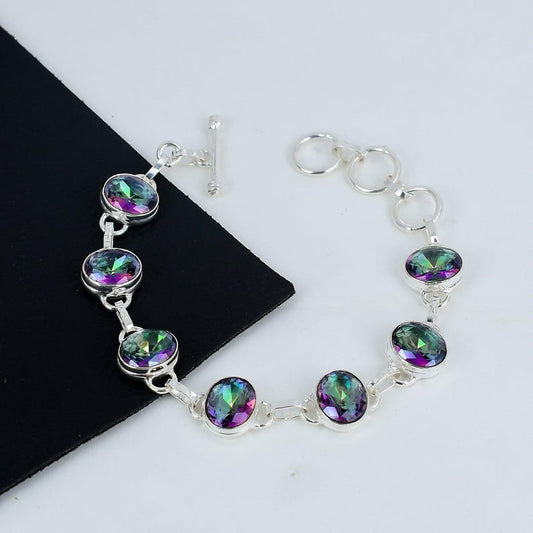 Mystic Topaz Bracelet | 925 Sterling Silver | Rainbow Gemstone Bracelet | Handmade Dainty Crystal Jewelry
