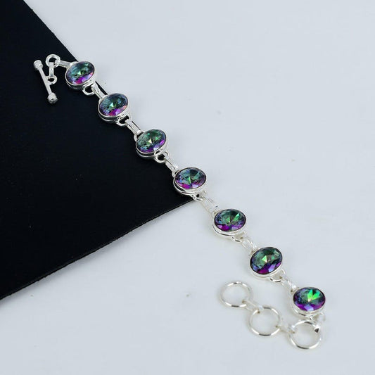 Mystic Topaz Bracelet | 925 Sterling Silver | Rainbow Gemstone Bracelet | Handmade Dainty Crystal Jewelry