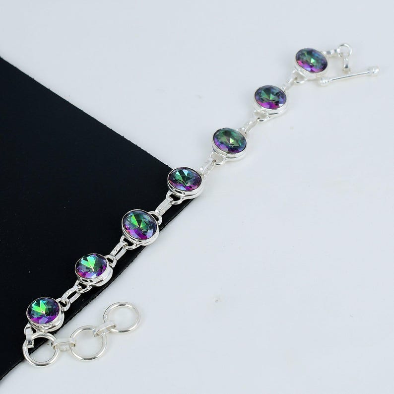 Mystic Topaz Bracelet | 925 Sterling Silver | Rainbow Gemstone Bracelet | Handmade Dainty Crystal Jewelry