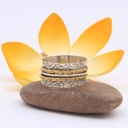 Handmade Meditation Ring | Hammered Anxiety Ring | Unisex Rustic Silver Spinner Jewelry